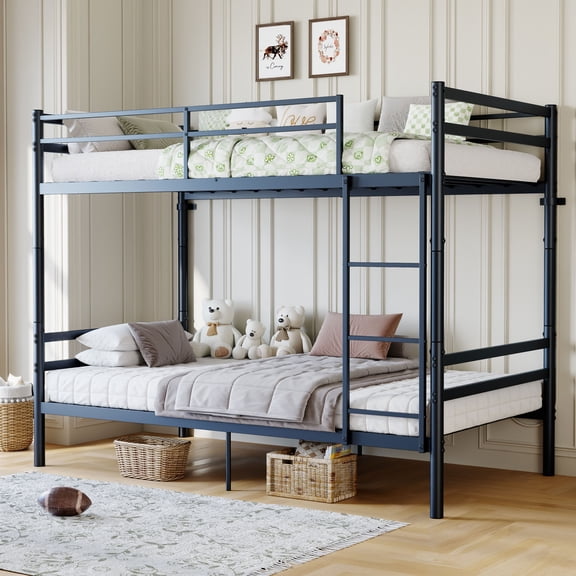 MAYEERTY Twin Over Twin Metal Bunk Bed with Ladder and High Guardrail, Supports 330 lbs, Space-Saving Storage for Kids Teens Adults, No Box Spring Needed