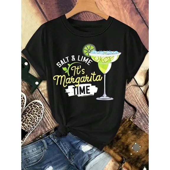 【New Arrival】Salt & Lime It's Margarita Time Cocktail Graphic T-Shirt, Unisex Funny Party Casual Short Sleeve Tee
