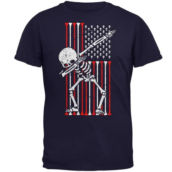 4th of July Dabbing Skeleton American Flag Skulls Mens T Shirt Navy X-LG