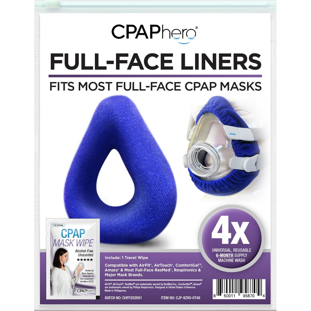 CPAP Mask Liner 4 Pack plus Travel Wipe, by CPAPhero For Full Face