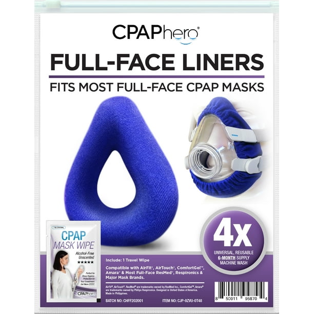 CPAP Mask Liner 4 Pack plus Travel Wipe, by CPAPhero For Full Face