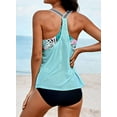thumbnail image 4 of Womens Blouson Striped Printed Two Piece Tankini Strappy T-Back Push up Tankini Top with Bottom, 4 of 7