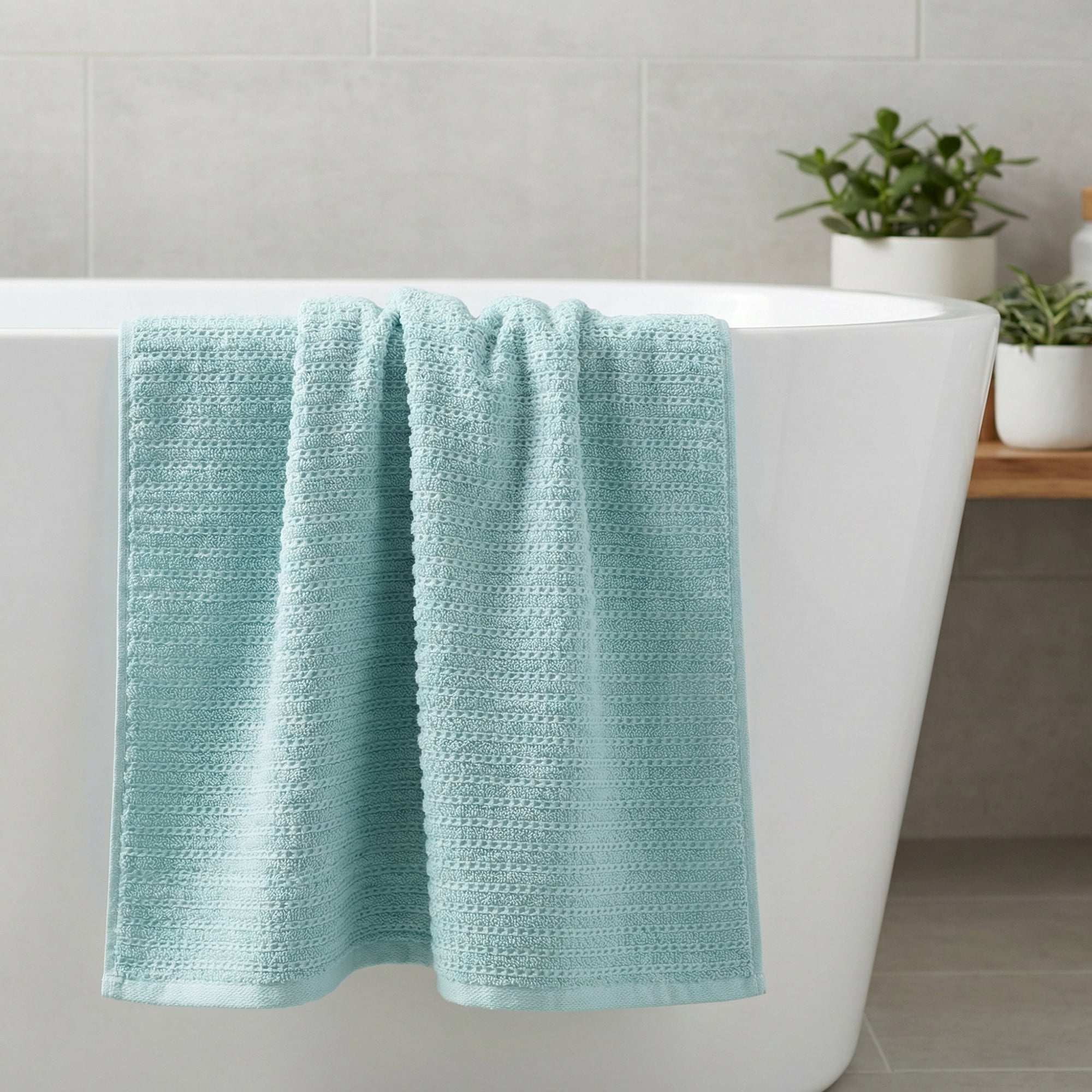 Unique Bargains Cotton Waffle Soft Absorbent Bath Towels 2 Pack Blue/Grey 55"x28"