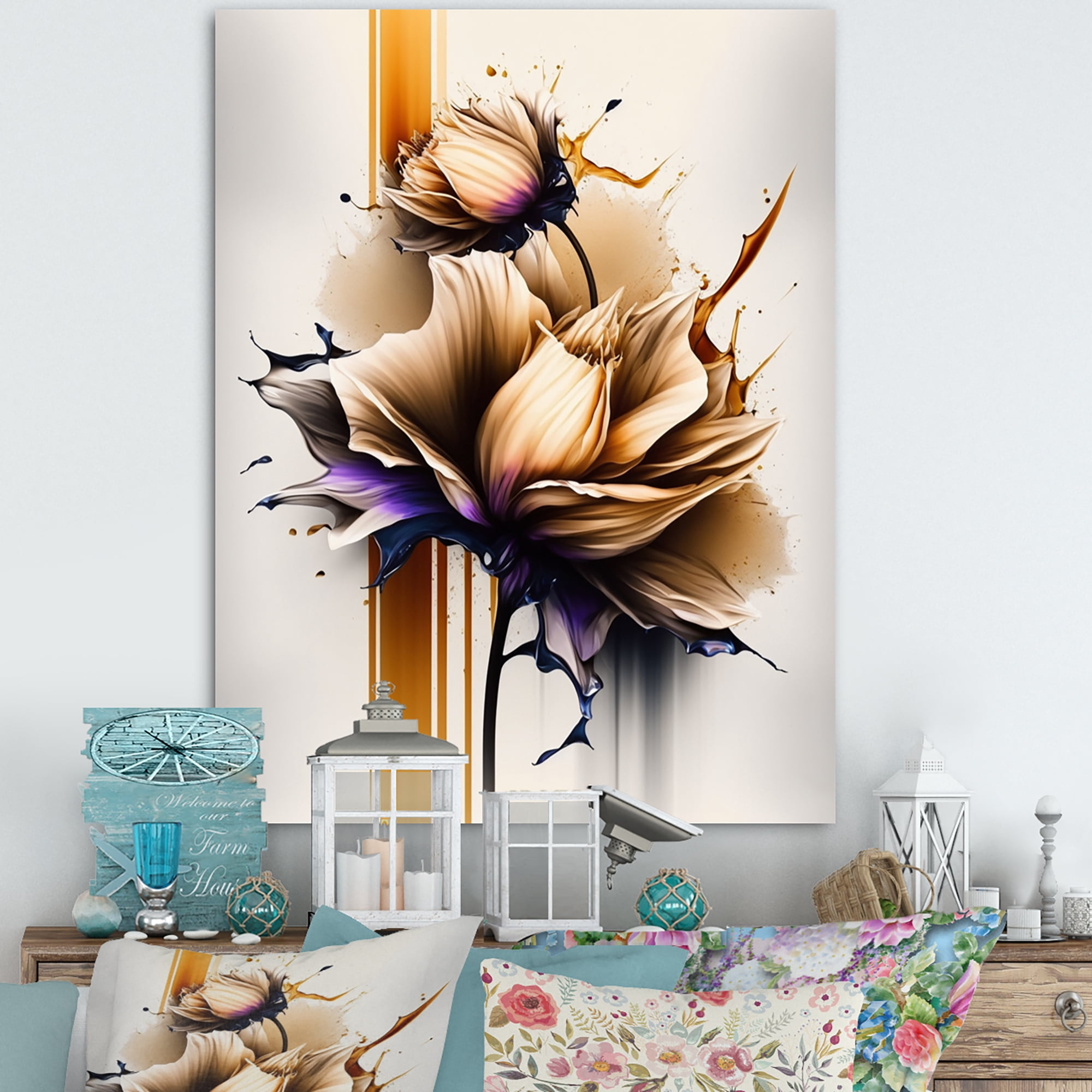 Designart Orange Dahlia Flower On Abstract Fusion IV Canvas Wall Art