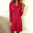 thumbnail image 4 of Tqcoqu Women's Turtleneck Dresses 2026 Winter Long Sleeve Ribbed Knit Comfy Loose Casual Tunic Short Dress, 4 of 6