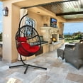 Abble Wicker Rattan Hanging Chair with Cushion and Stand Black/Red