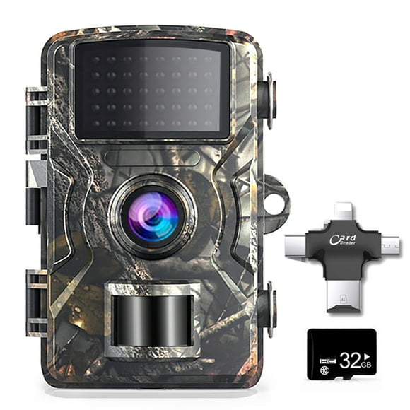 Labymos 16MP 1080P Wildlife Trail and Game Camera with 32GB TF Card Motion Activated Camera IP66 Waterproof Outdoor Infrared Night Vision Camera with 32GB TF Card and 4-in-1 Card Reader