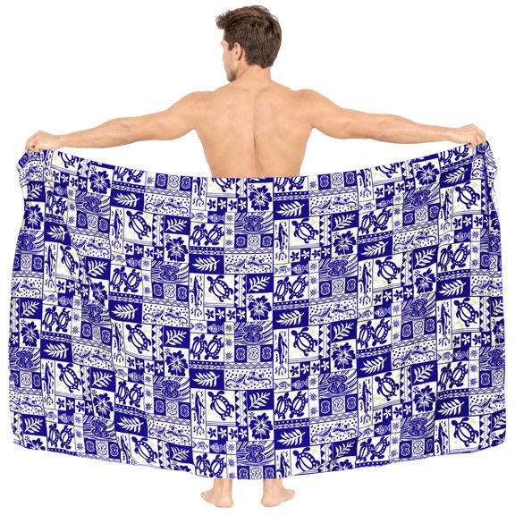 HAPPY BAY Men's Standard Swimsuits Sarong Pareo Beach Wrap One Size Blue-F331 Summer Vacation Aloha