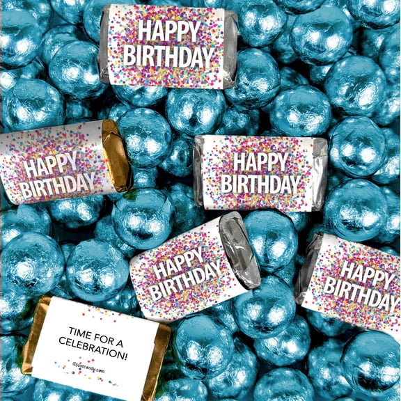 204 Pcs Happy Birthday Candy Confetti Assorted Wrapped Chocolate Miniatures and Milk Chocolate Light Blue Foil Ball Mix (3.24lb)