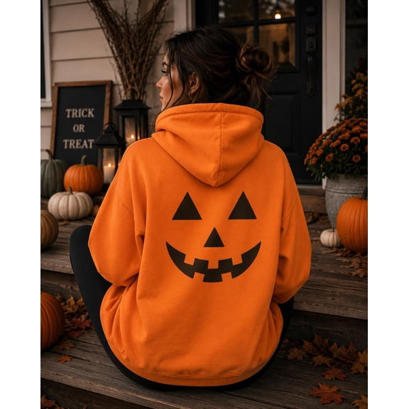 Yoofine Adult Jack-o-Lantern Pumpkin Face Halloween Front Back Hoodie