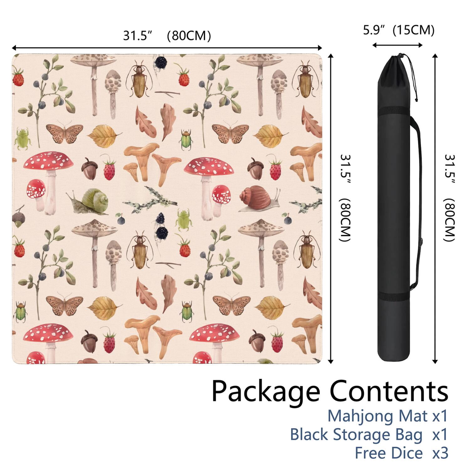 31.5 Inch Square Botanical Table Pad Made of Premium Rubber Material with Anti-Slip Non-Slip Grip and Noise Reducing Features for Board Games Cards