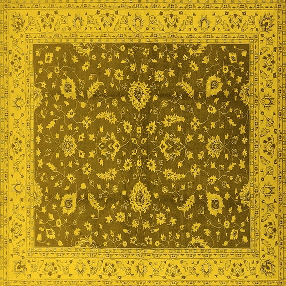 Ahgly Company Indoor Square Oriental Yellow Traditional Area Rugs, 5' Square
