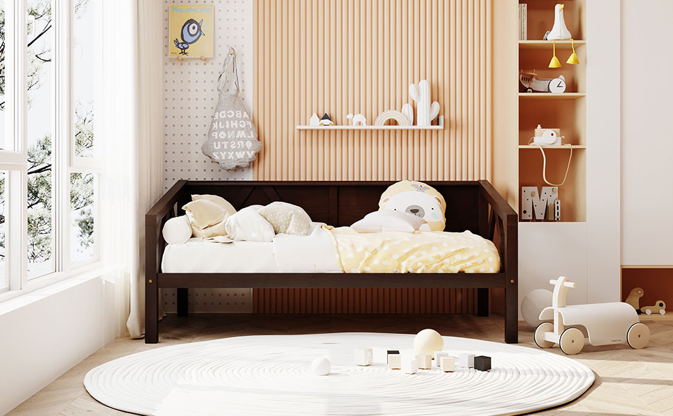 Aukfa Daybed, Solid Wood Twin Daybed Frame for Kids Bedroom, Espresso