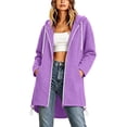 thumbnail image 3 of Fmbrln Womens Length Zip Up Hoodies Long Sleeve Solid Color Tunic Sweatshirt Fall Winter Drawstring Casual Outerwear Purple L, 3 of 5