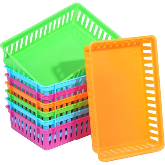 Tutuviw 8Pcs Classroom Storage Baskets Bins Colorful Library Plastic Pencil Book Storage Organizer Trays for Desk Drawer Home Office Organizing(10.2 x 6.5 X2.4 Inch)
