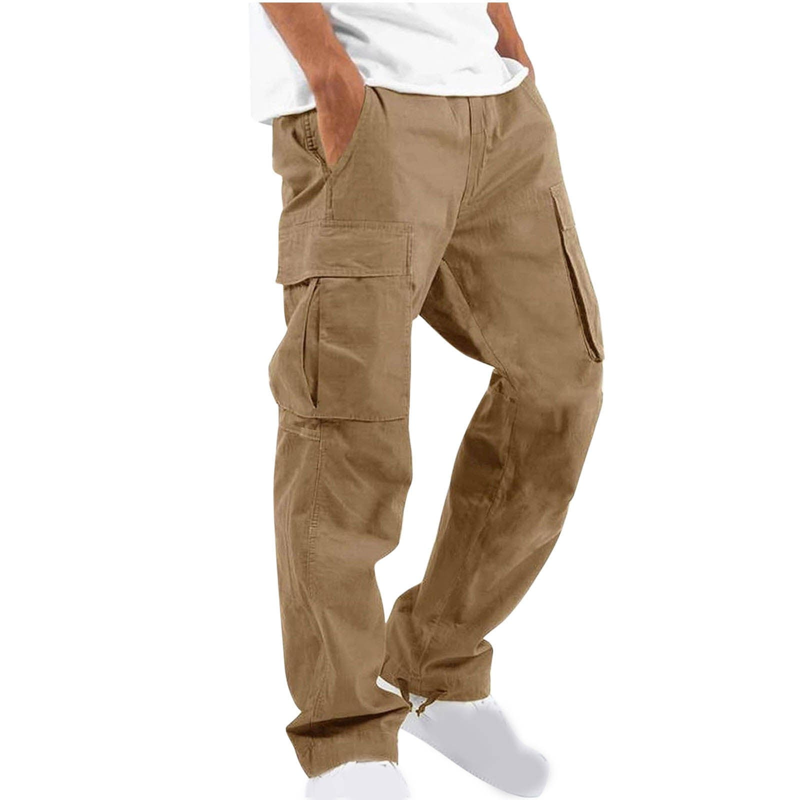 Cargo Pants for Men, Men Solid Casual Multiple Pockets Drawstring ...