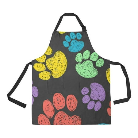 

ASHLEIGH Colorfull Dog Paws Adjustable Bib Apron with Pockets for Women and Men Adjustable Black Neck Strap Kitchen Apron for Cooking Grill and Baking