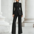 thumbnail image 2 of Purcolt Womens Suits 2 Piece Sets Business Casual Slim Fit Stand Neck Single Button Blazer and Straight Pants Wrinkle Free Office Work Outfits, 2 of 9