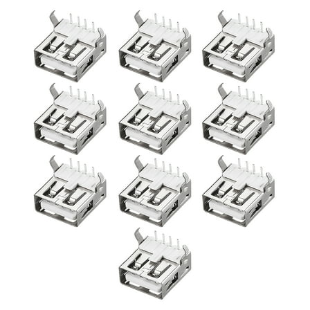 PCB USB Connector 2.0 Type-A Female Jack 90 Degree Bend Foot 10pcs