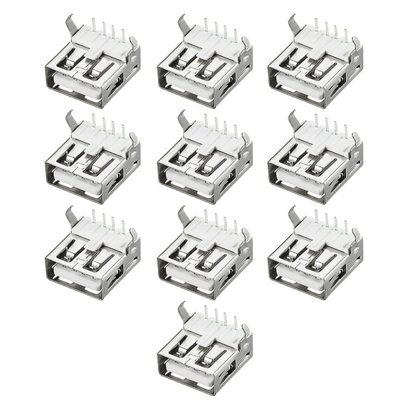 PCB USB Connector 2.0 Type-A Female Jack 90 Degree Bend Foot 10pcs