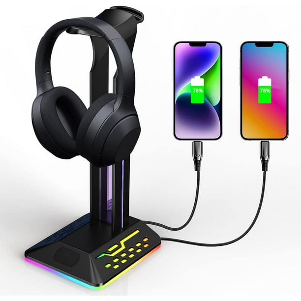 Headphone Stand with Type C Input Port 2 USB Output Ports RGB