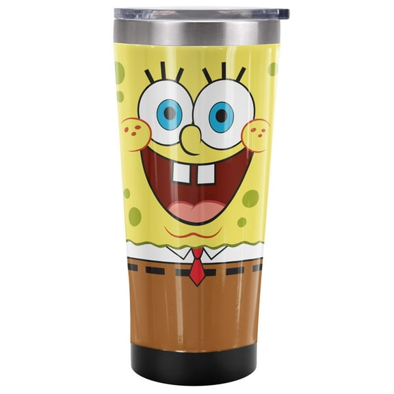 Spongebob Official Goofy Face 20 oz Travel Tumbler, Stainless Steel, Vacuum Insulated with Leak Resistant Slide-Lock Lid