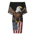 thumbnail image 4 of Eagle with USA Flag Women's Off The Shoulder Ruffles Summer Wedding Guest Loose Casual Party Beach Dress, 4 of 9