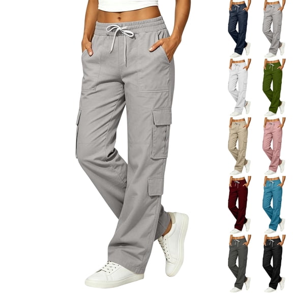 UDAUDU Cargo Pants For Women Y2K Parachute Hiking Track Wide Leg High Waist Workout Pants With Pockets XL