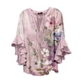 thumbnail image 4 of Spring Workout Tops for Women Fall Fashion Must Have Fitness Clothing Bell 3/4 sleeve T Shirt Loose Fit Womens Blouses Pink, 4 of 5