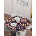 thumbnail image 4 of Round Fitted Tablecloths with Elastic Edge Halloween Ghost Face Pumpkin Oil-Proof Waterproof Wipeable Table Cover for Kitchen Dining Party Decor Watercolor Candy on Black Table Clothes,55" - 60", 4 of 7