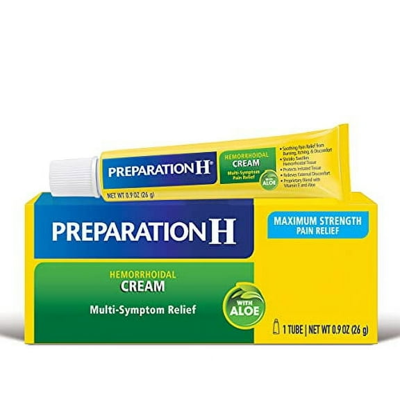 PREPARATION H Hemorrhoid Symptom Treatment Cream (0.9 Ounce Tube), Maximum Strength Multi-Symptom Pain Relief with Aloe