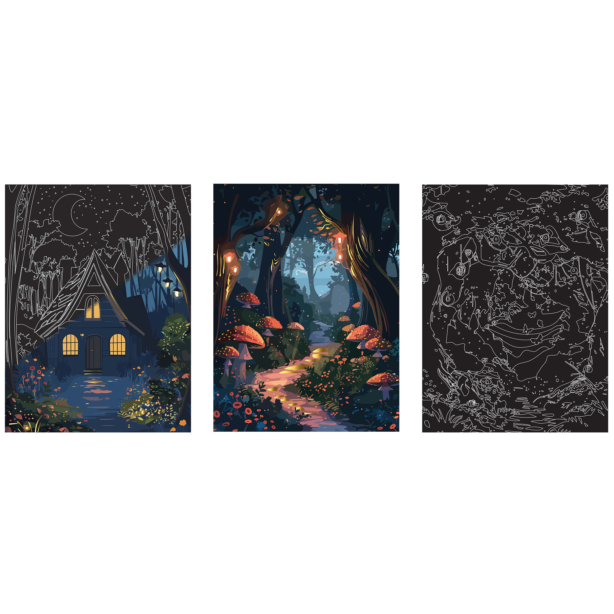 Brea Reese: Scratch Art Paper Pad - Magical Forest - 6 Designs, Guided Art, Metallic Accents, Stylus & Brush, Perforated 9x12" Pages, DIY Adult Craft