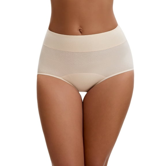 INSPIRE CHIC Leak Proof Briefs for Women's Cotton High Waist Elastic Waistband Full Coverage Tummy Control Underwear S Beige