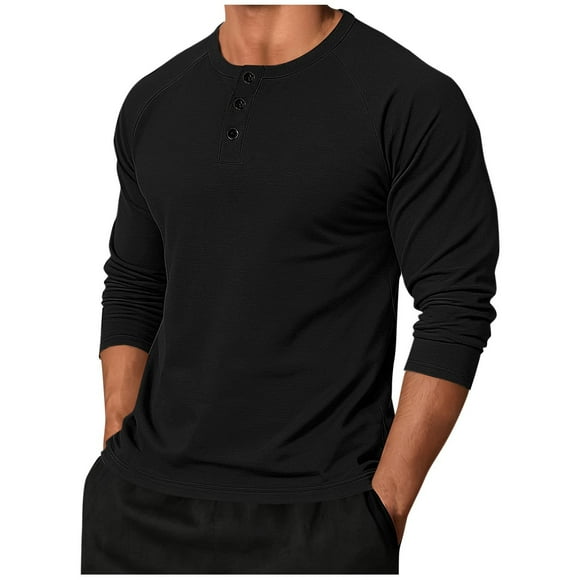 cfhntfmh Men's Long Sleeve Henley Shirts Casual Solid Color Crew Neck Button T-Shirt Basic Tee Tops Fall Fashion Clothes
