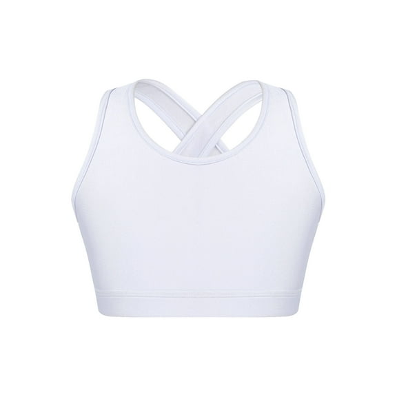 renvena Kids Girls Active Gym Fitness Sportswear Yoga Bra Top Criss Cross Back Dancewear Size 4-16 White 4