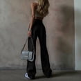 thumbnail image 5 of Women'S PU Leather Pants High Waist Flared Leggings Gothic Streetwear Fashion Baggy Trousers Black S, 5 of 9