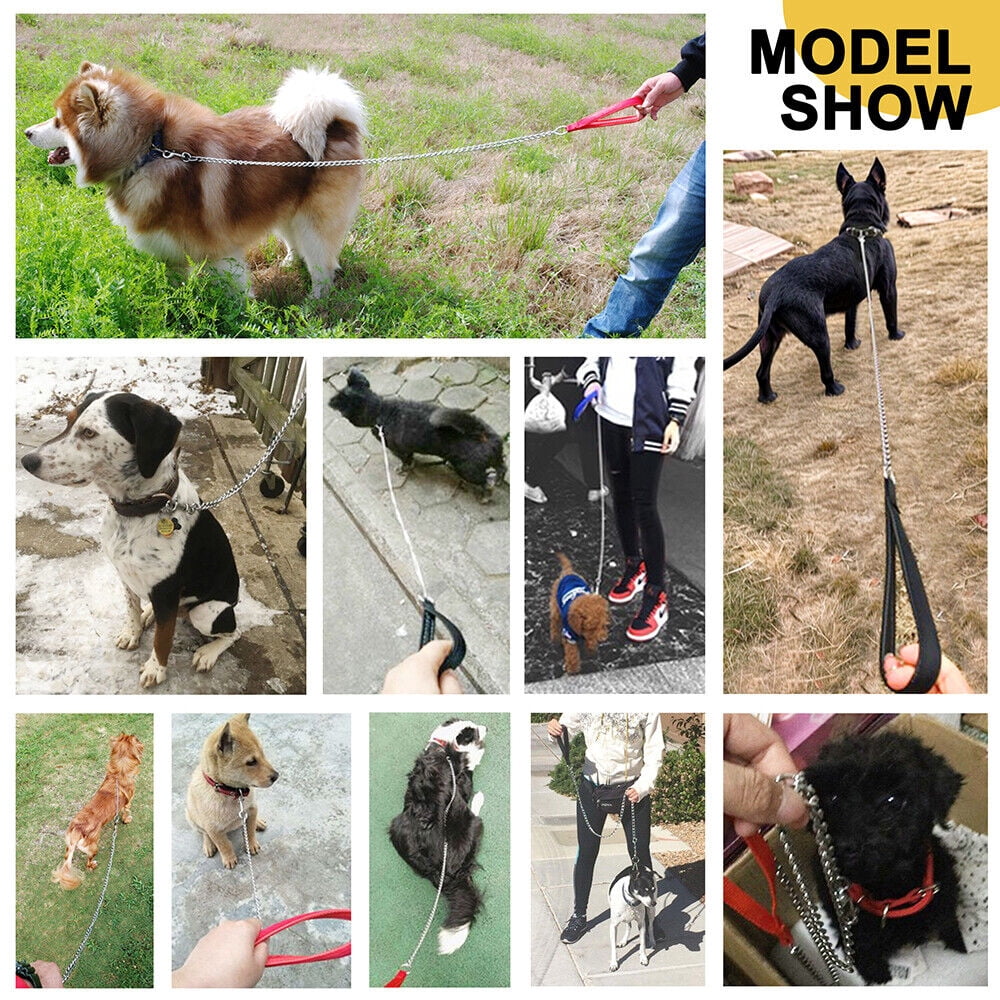 Pet Artist Bite Proof Heavy Duty Metal Chain Dog Leash with Comfortable Padded Handle Training Collar Leashes