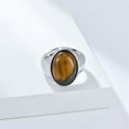 thumbnail image 3 of HIJONES Men's STAINLESS STEEL Big Oval Dome Gemstone Agate Engagement Polished Plain Band Ring Charm Jewelry Silver Brown Stone Size 9, 3 of 5