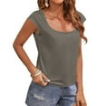 thumbnail image 2 of Summer Cap Sleeve Women Solid Color Scoop Neckline Casual T-shirt Simple Tops, 2 of 5