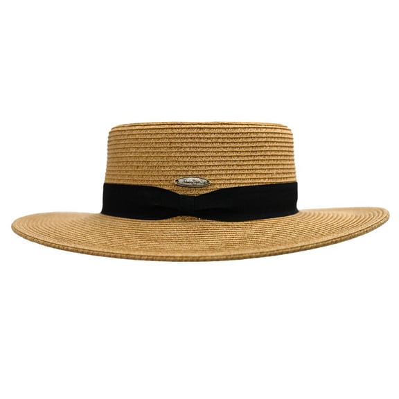 Panama Jack Women's Valentina Boater Sun Hat - Paper Braid Straw, 3" Brim