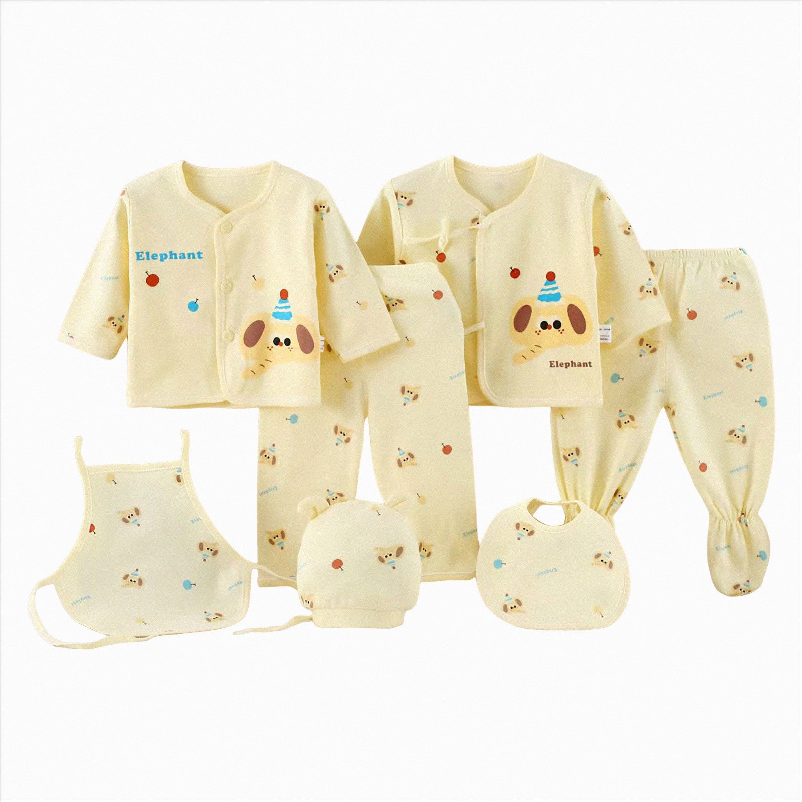 NOLDARES Newborn Layette Gift Set 7Piece Baby Boy Girl Clothes Bodysuits, Pants Essentials and Accessories Outfits(A077-Yellow)