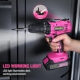 thumbnail image 4 of Pink Cordless Drill Set, 20V Lithium-ion Power Drill Set with LED Light and Magnetic Holder, 3/8-Inch Keyless Chuck, 18+1 Torque Settings, Electric Cordless Drill Set with Battery and Charger, 4 of 4