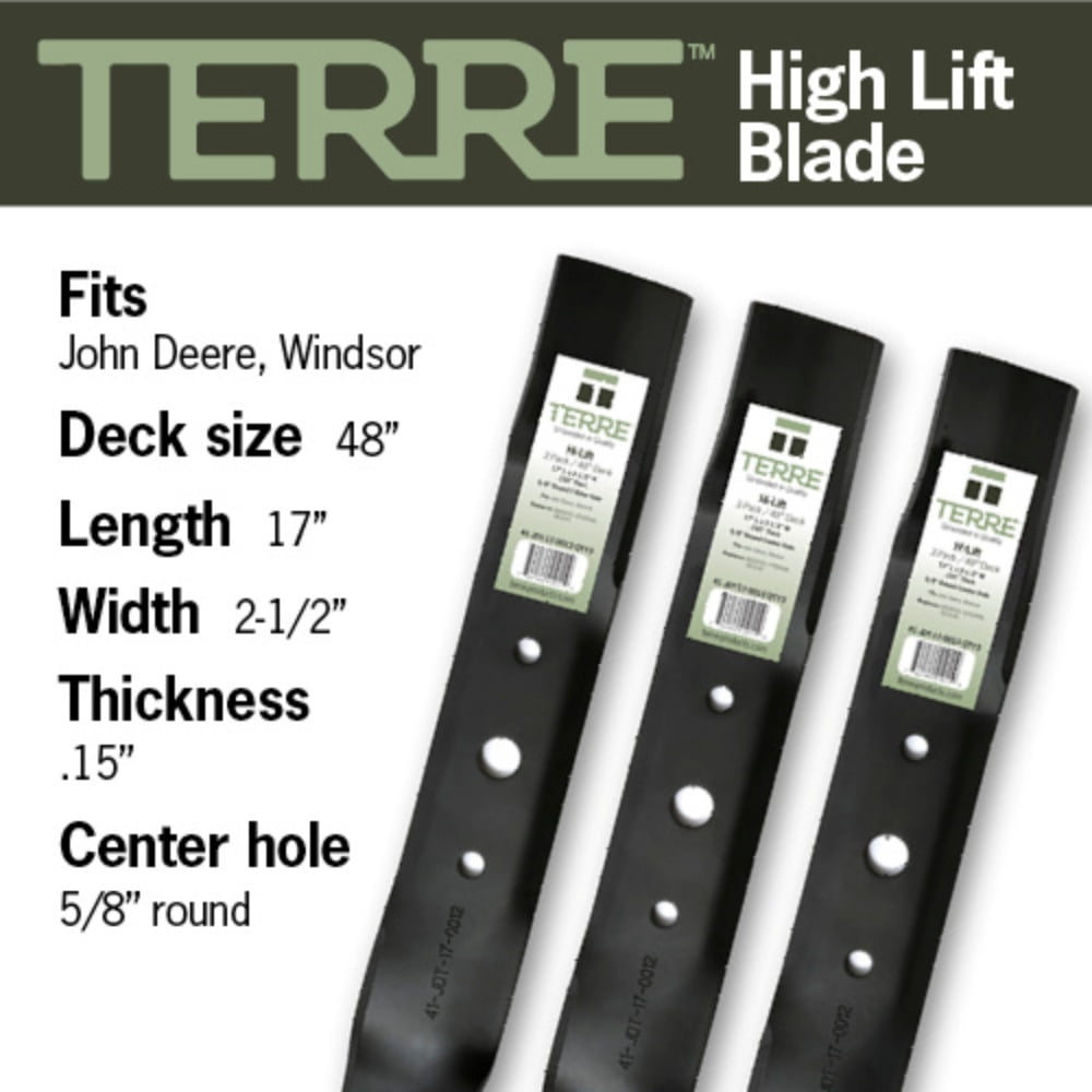 Terre 48 Inch Hi Lift Lawn Mower Blades for John Deere, Sabre, Scott's