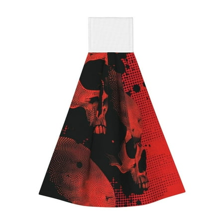

Adobk Red And Black Abstract Skull Print Coral Velvet Hand Wipes Fashion Hanging Kitchen Towel for Bathroom Washcloth Absorbent Tie Towel