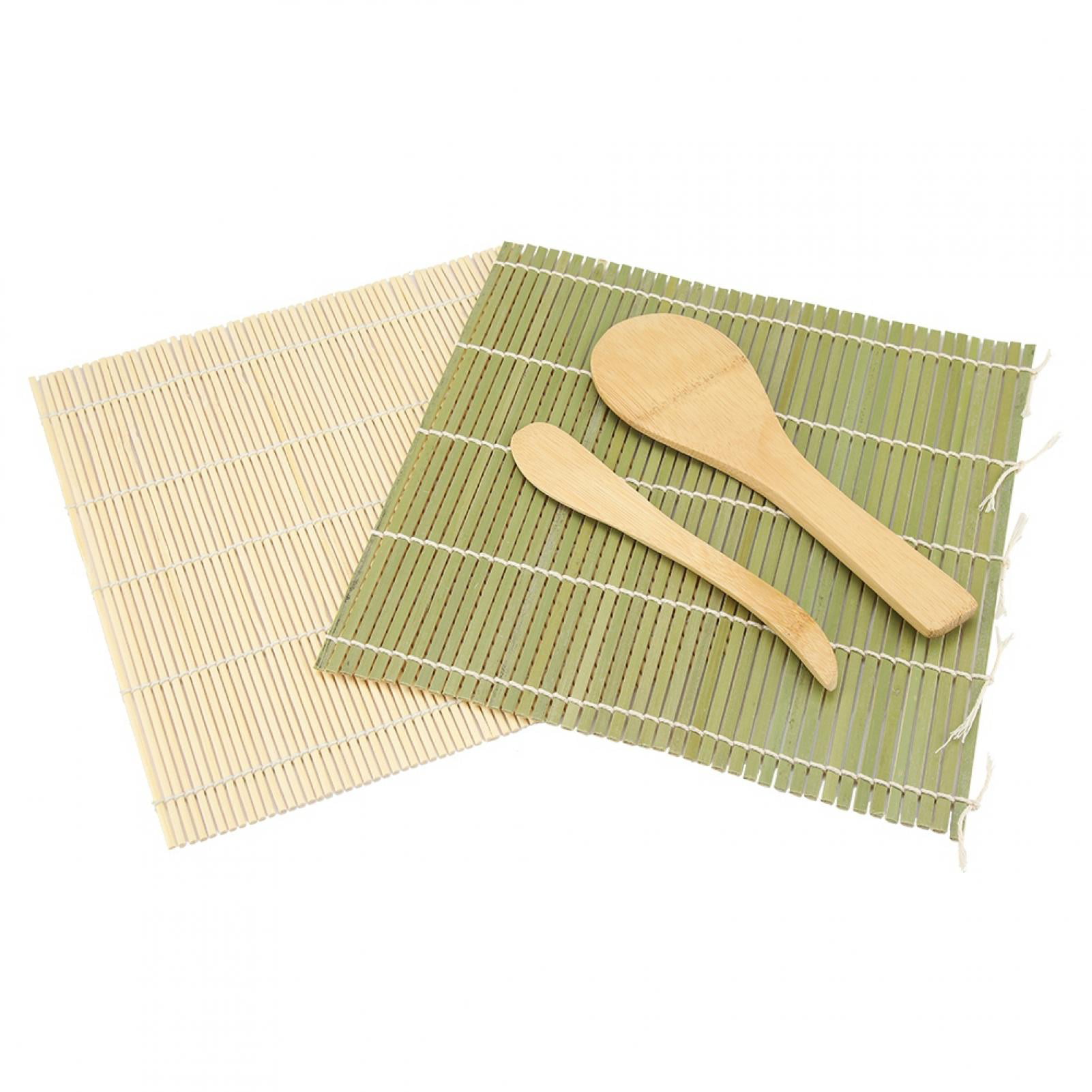 Green/Yellow Bamboo Sushi Kit Rolling Mat With Rice Paddle Set 
