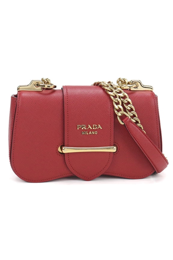 Pre-Owned PRADA Prada Crossbody Shoulder Bag 1BD219 Chain Saffiano Leather Women's Red