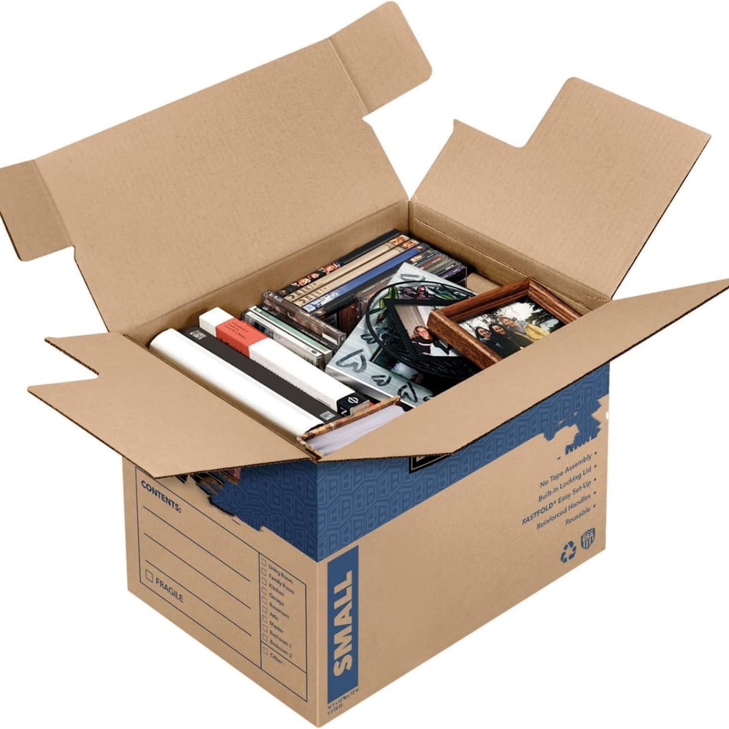Medium Prime Moving Box 8 Pack, Reinforced Handles, Tape-Free Assembly, Attached Lid, 18-in x 15-in x 14-in