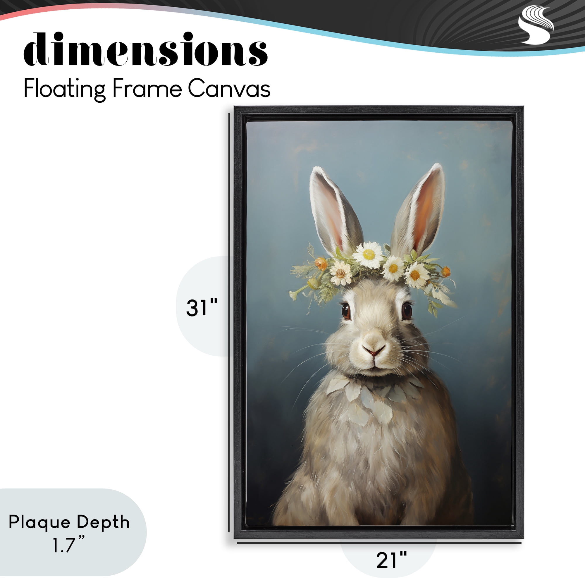 Stupell Industries Daisy Crowned Bunny Portrait Black Framed Floater Canvas Wall Art, design by Heidi Kuntz