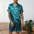 thumbnail image 2 of SROBPTY Mens Pajama Sets, Men Casual Solid Buttons Turn Down Collar Short Sleeve Shirts and Shorts Satin Pajamas Sets Army Green XXL, 2 of 5