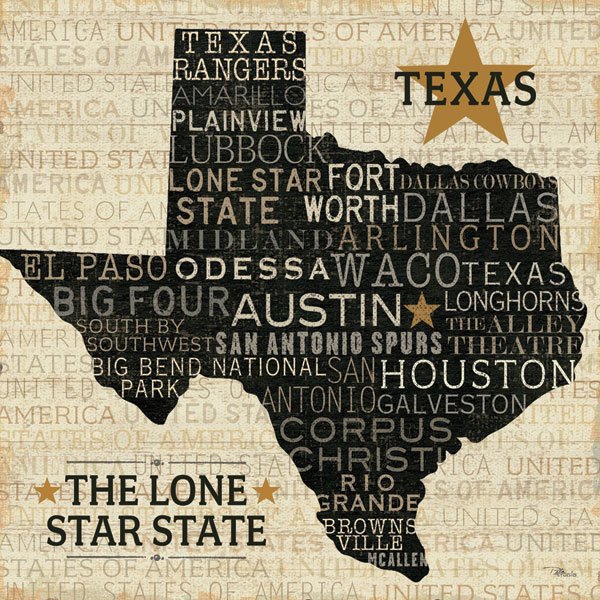 The Lone Star State Texas City Typography Print by Pela Studios; One